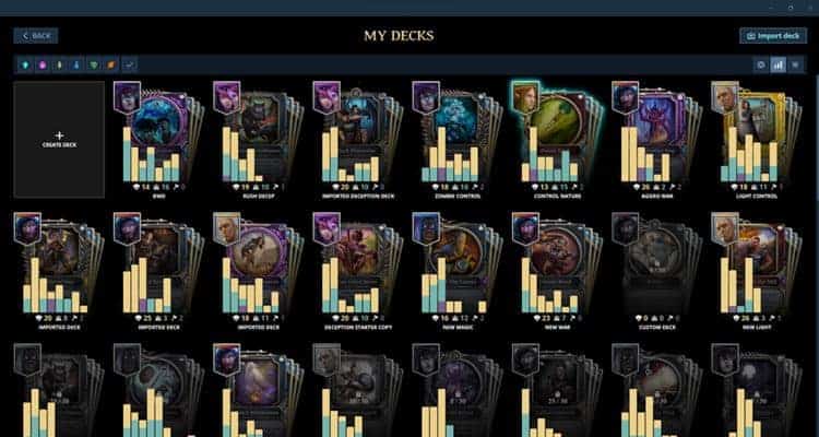 Gods Unchained - Deck builder - Vista general