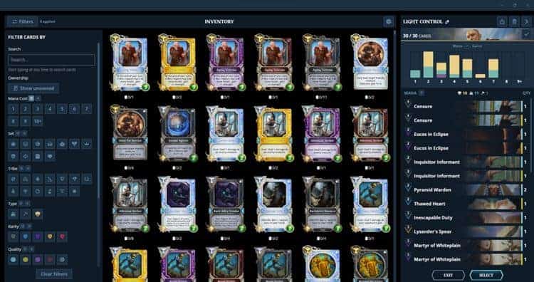 Gods Unchained - Deck builder - Vista de mazo