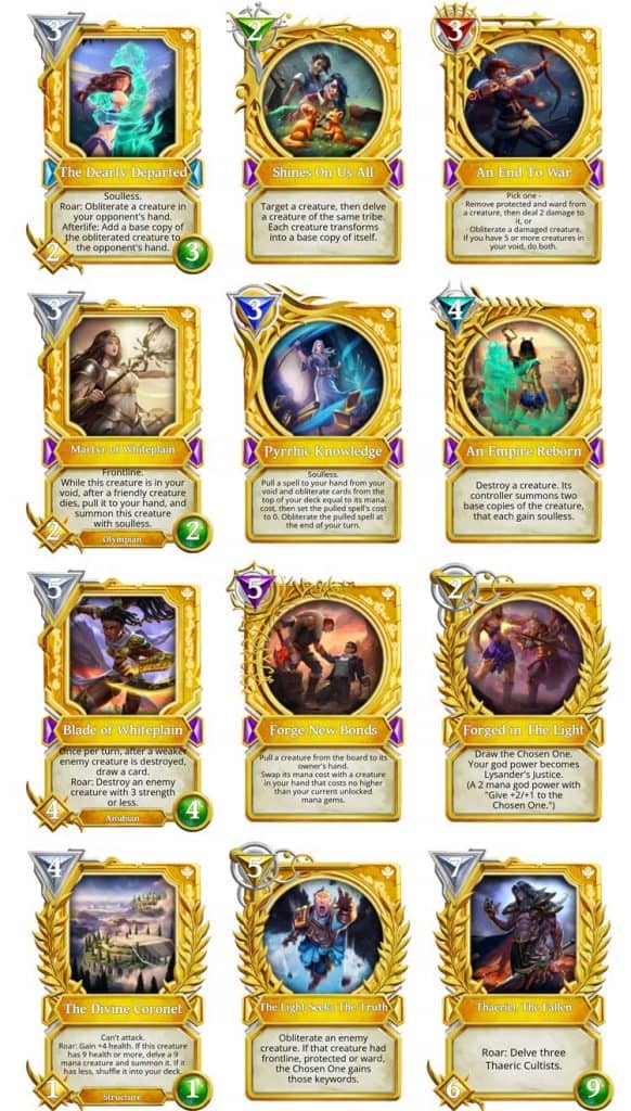 Gods Unchained - Light's Verdict cards - original full set